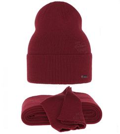 Czapka i szalik,  komplet merino 100%, Lemona, bordowy, 54-56 cm