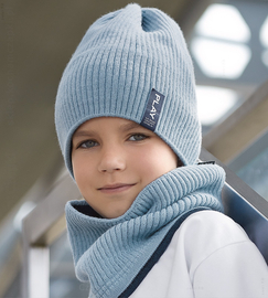 Zimowa czapka i komin, sportowy komplet dla chlopca,  Dinesh v.3, dwustronny, 54-60 cm