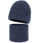 Czapka i komin dla chłopca, 100% merino,  Rahian, niebieski, 50-52 cm