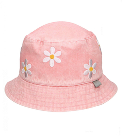 Letni kapelusz bawełniany dla dziewczynki, z haftowanymi kwiatami, różowy, 51-54 cm