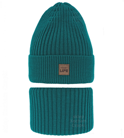 Komplet zimowy dla chłopca, czapka i komin, Sabilio, szmaragdowy, 52-55 cm