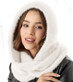 Komin z kapturem damski, kominiarka damska, Onaasi, biały, 55-62 cm