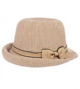 Kapelusz damski na lato, z małym rondem, Lusyna, beżowy, 55-57 cm