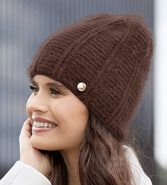 Czapka zimowa damska z angorą, Kristana, czekoladowy, 55-58 cm