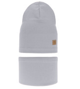 Komplet wiosenny-jesienny, dla dziewczynki, czapka i komin, szary jasny, Lesfie,  46-50 cm