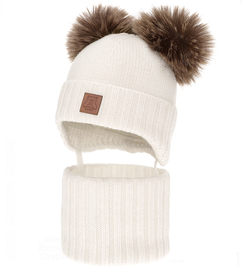 Czapka i komin dla chłopca, wełniany komplet 100% merino, Noovik, śmietankowy, 48-50 cm