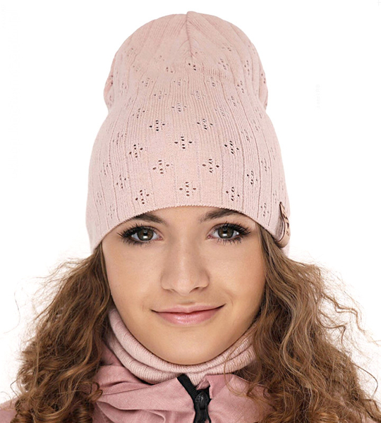Komplet wiosenny/jesienny dla dziewczynki, czapka i komin, morelowy, Leficity, 50-54 cm