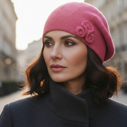 Czapka zimowa damska, beret pieczarka, Tesoni v.3, róż malina, 55-57 cm