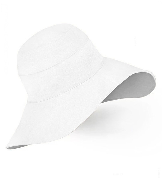 Kapelusz damski z dużym rondem, lniany na lato, S22-05, biały (80% len), 55-56 cm