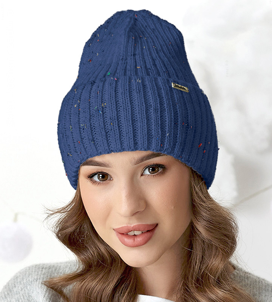 Czapka zimowa damska, modna, Caletta, niebieski, 55-60 cm