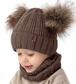 Czapka zimowa z kominem dla chłopca, komplet  Bantoe, brązowy, 50-53 cm