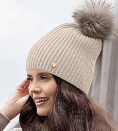 Elegancka czapka damska zimowa, wełniana, Jenova, jasny beż, 55-59 cm