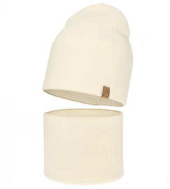 Czapka i komin dla dziewczynki, jesienny/wiosenny komplet, 100% wełny merino, Croana, kremowy, 52-54 cm