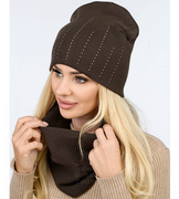 Czapka i komin damski, komplet jesienny, Fabrina, czekoladowy, 55-60 cm