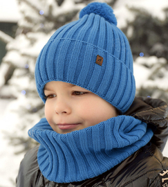 Czapka i komin dla chłopca, komplet zimowy Liwman, niebieski (13), 46-48cm