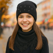 Komplet wiosenny/jesienny dla dziewczynki, czapka i chusta, Vajana, czarny, 53-56 cm