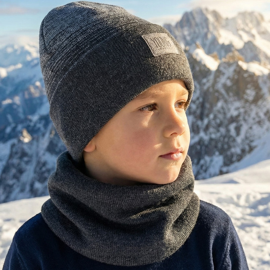Czapka zimowa beanie i komin dla chłopca,  Mathias, szary,  50-54 cm
