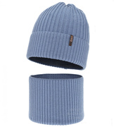 Czapka i komin dla chłopca, na zimę, 100% merino, Mogizzo, niebieski, 50-52 cm