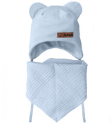 Komplet dla chłopczyka, czapeczka i chustka muślinowa, Amisiio, niebieski, 44-46 cm