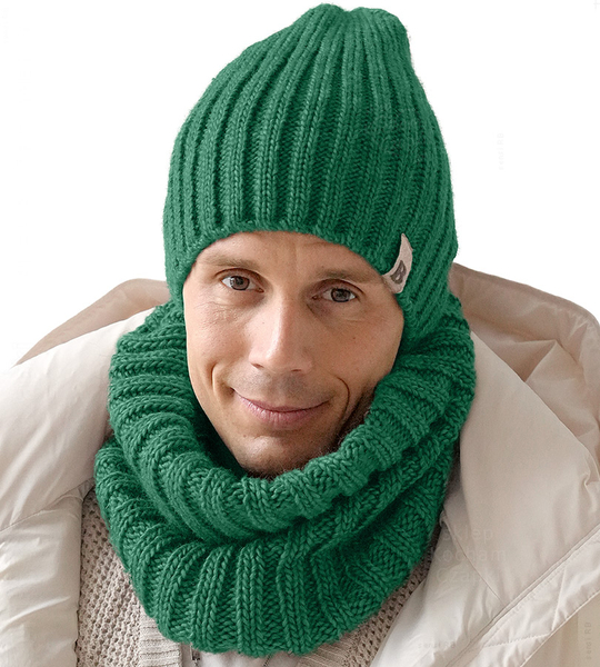Czapka i komin zimowy męski, Jobrin, 2w1, zielony, 56-62 cm