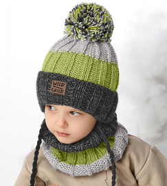 Czapka i komin dla chłopca, zimowy komplet, Sorgon, grafit + zielony, 48-51 cm