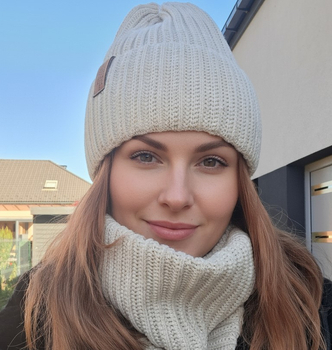 Czapka i komin damski, komplet Sydney, kremowy, 55-58 cm