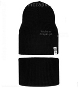Czapka i komin dla dziewczynki-chłopca, komplet wiosenny-jesienny, czarny, Rafinka,46-50 cm