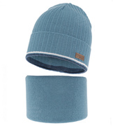 Czapka i komin dla chłopca, komplet jesienny/wiosenny, Noldon,  niebieski morski, 54-56 cm