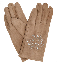 Rękawiczki dla dziewczynki, welurowe, eleganckie, beżowy, 8-11 lat