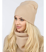 Czapka i komin damski, komplet jesienny, Fabrina, jasny beżowy, 55-60 cm
