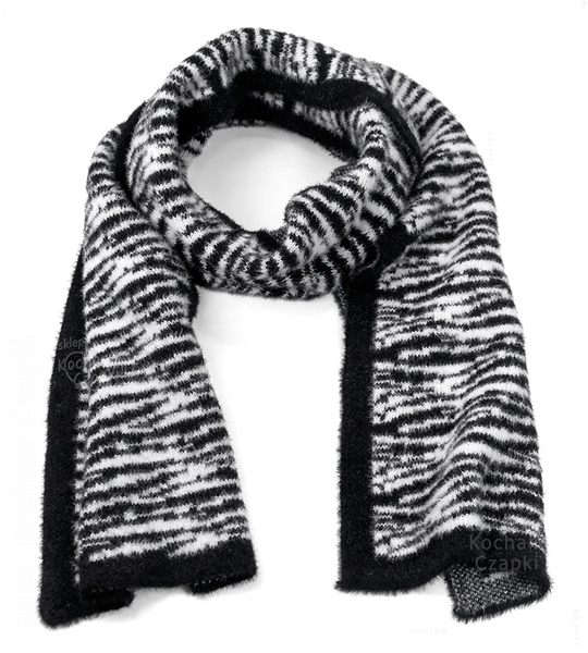 Komplet czapka i szalik damski w czarno-biały wzór tygrysi, Zerja, 55-58 cm