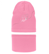 Komplet wiosenny-jesienny, dla dziewczynki, czapka i komin, różowy, Luia, 52-54 cm