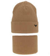 Komplet zimowy dla chłopca: czapka i komin, Moreo, karmel, 54-59 cm