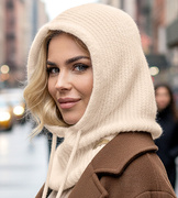 Komin z kapturem, kaptur damski balaklawa, Luiana, beżowo-kremowy, 54-60 cm