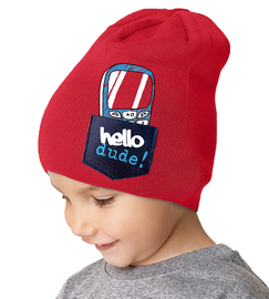 Czapka wiosenna/jesienna dla chłopca, czerwona, Hello Dude, rozm. 46-50