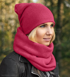 Czapka i komin damski, komplet zimowy Benita, malinowy (4), 55-57 cm