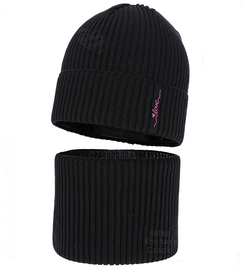 Czapka i komin dla dziewczynki jesienny, wiosenny komplet, czarny, Velara, 48-50