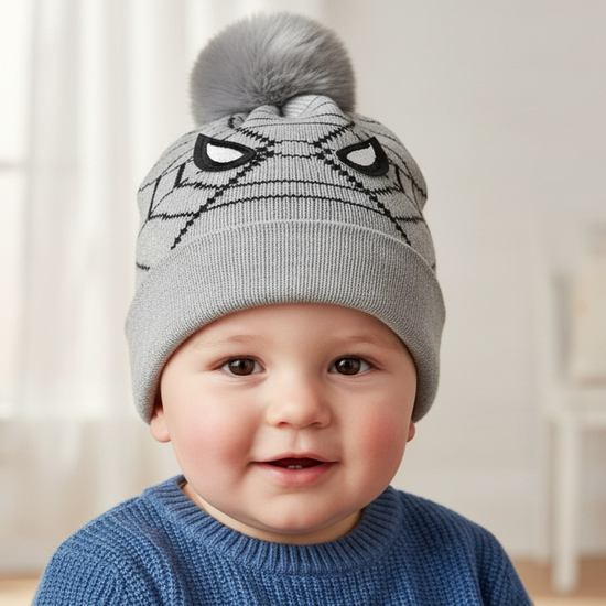 Czapka dla chłopca, Spiderman, podszyta futerkiem, szary,  44-48 cm