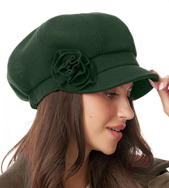 Kaszkiet, beret z daszkiem, damski zimowy, Granja, zielony, 55-56 cm