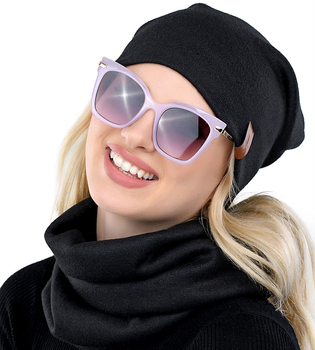 Czapka i komin damski, komplet wiosenny-jesienny, czarny, Clara, 55-58 cm