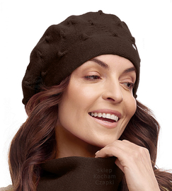 Beret damski zimowy, czapka pieczarka, wełna, Pashu, brązowy, 55-57cm