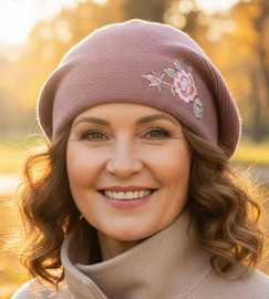 Czapka zimowa damska, beret pieczarka, Tesoni v5, wrzosowy, 55-57 cm