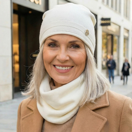 Czapka i komin damski, komplet wiosenny-jesienny, Reditta, kremowy, 55-60 cm