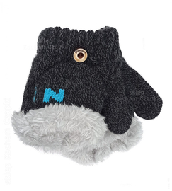 Rękawiczki zimowe dla chłopca, 2w1, mitenki z guzikiem, ocieplane, grafitowe, 3-6 lat