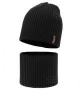 Czapka i komin dla chłopca, jesienny/wiosenny komplet, 100% wełna merino, czarny, Shetter, 53-56 cm