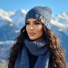 Zimowy komplet: czapka z polarem i długi szal zimowy Gisele, niebieski jeansowy, 54-56  cm
