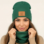 Czapka i komin damski, komplet  jesienny/wiosenny, Valliana, zielony, 55-57 cm