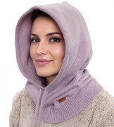 Komin z kapturem damski, kominiarka/kaptur zimowy, merino 17%, Beliza, fioletowa (08), 55-62 cm