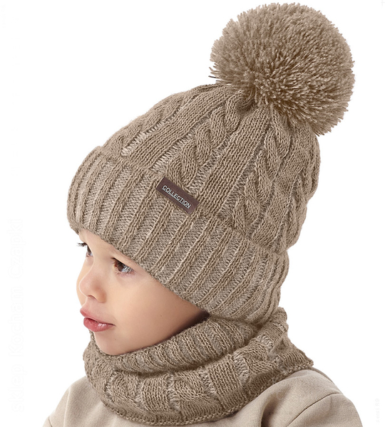 Czapka zimowa z kominem dla chłopca, Enmiel, beżowy, 50-53 cm