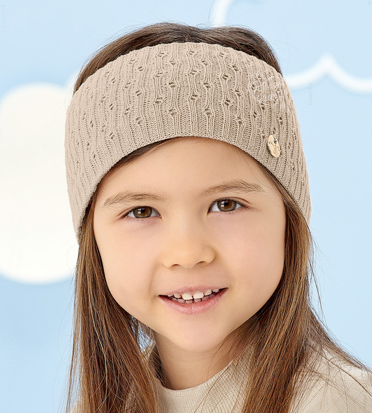 Opaska dla dziewczynki na głowę, dzianinowa, Debby, beżowa, 48-52 cm